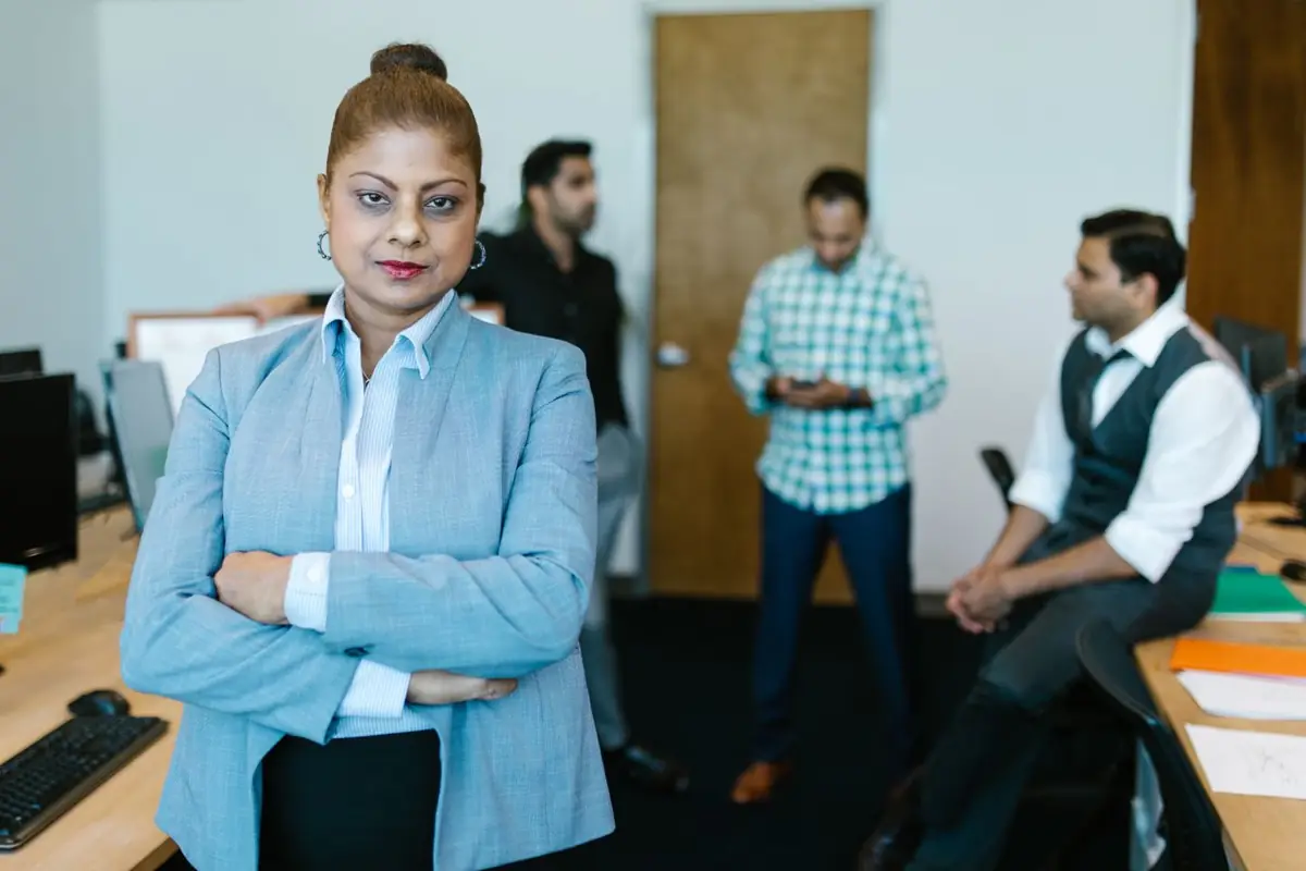 Partner with her team in the office