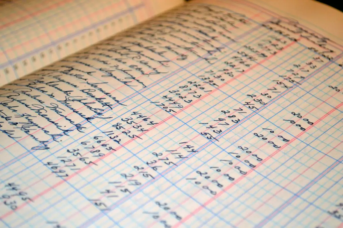 Ledger entries in a register